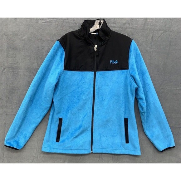 FILA Jackets & Blazers - FILA Sport Women's Blue Black Fleece Full Zip Jacket Size Large Pockets Athletic